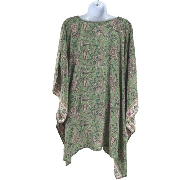 J. Jill Poncho Top XL-3X Paisley Floral Green Multicolored V-Neck Boho TP-3307‎ - Picture 5 of 8
